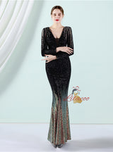 Long Sleeve V-neck Sequins Prom Dress
