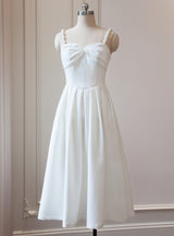 White Straps Pearls Short Prom Dress