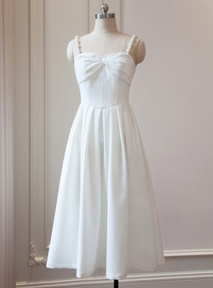 White Straps Pearls Short Prom Dress