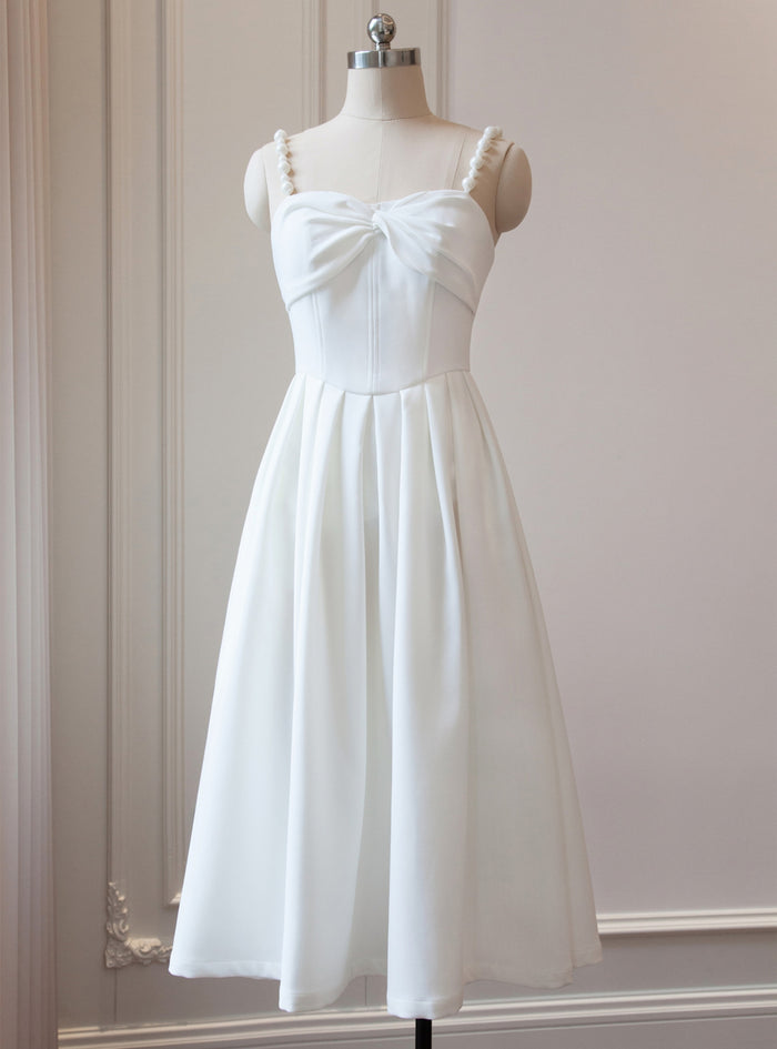 White Straps Pearls Short Prom Dress