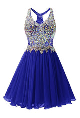 Blue Chiffon Crystal Homecoming Dress