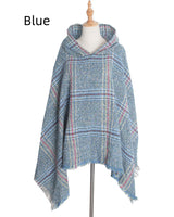 Shaggy Plaid Hooded Cloak Shawl