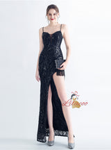 Sequins Spaghetti Straps Beading Prom Dress