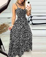 Fashion Leopard Print Suspender Backless Dress