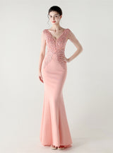 Mermaid V-neck Lace Beading Prom Dress