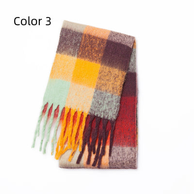 Thick-bearded Four-grid Thick Double-sided Plaid Scarf