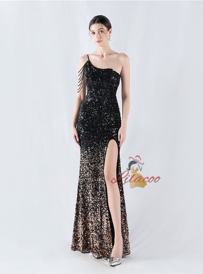 Sequins Straps Split Prom Dress