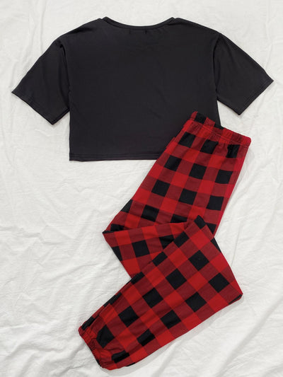 Short-sleeved Plaid Home Suit