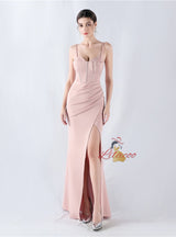 Mermaid Spaghetti Straps Pleats Prom Dress