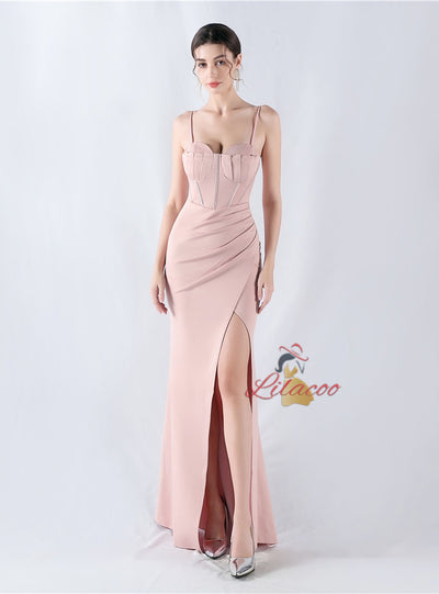 Mermaid Spaghetti Straps Pleats Prom Dress