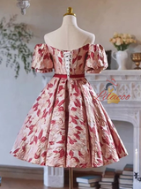 A-Line Flower Puff Sleeve Homecoming Dress