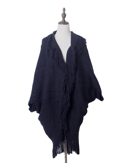 Cardigan Fringed Red Sweater Bat Sleeve Shawl Coat