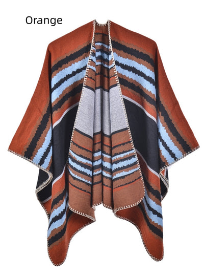 Retro Travel Cloak Jacquard Warm Split Scarf