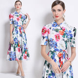 Printed Shirt Slim Waist Party Dress