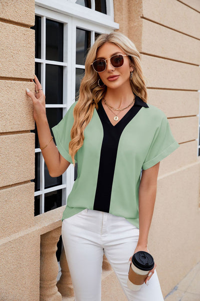 Contrast Lapel Chiffon Shirt