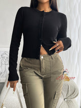 Slim Cardigan Long Sleeves Buttons Sweater