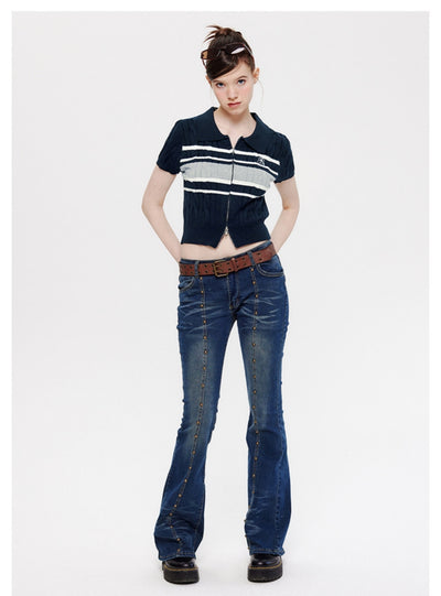 POLO Neck Double Zipper Short-sleeved Shirt