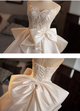 Ivory White Satin Beading Wedding Dress