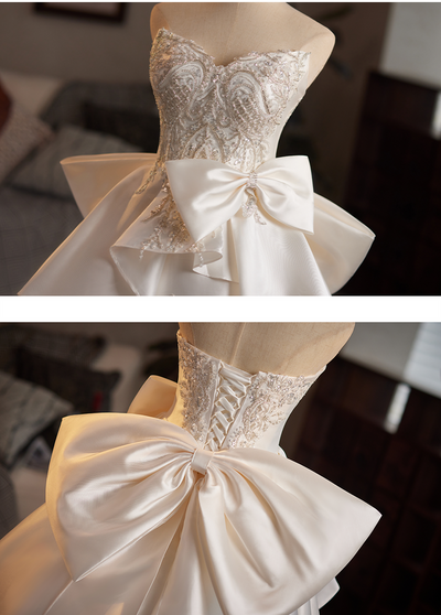 Ivory White Satin Beading Wedding Dress
