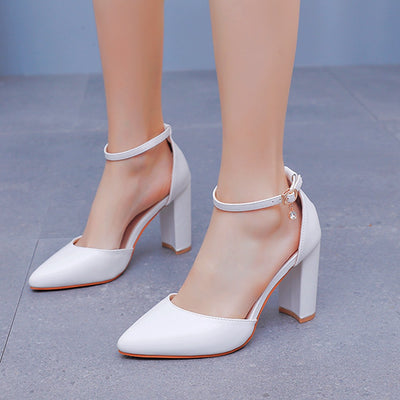 9 cm Thick Heels Pointed Tips White Bridal Shoes