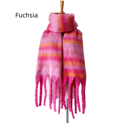 Thickened Thick Fringed Striped Scarf