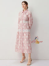 Long Sleeve Button Lace Dress