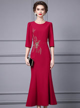 Purple Short Sleeve Beading Mother Of The Bride Dress