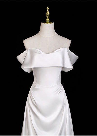 White Satin Off the Shoulder Wedding Dress