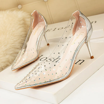 Pointed Rhinestone Transparent Stiletto Heels