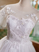 White Tulle Lace Appliques Short Sleeve Homecoming Dress