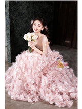Pink Tulle 3D Flower Beading Quinceanera Dress