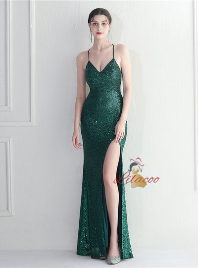 Mermaid Sequins Spaghetti Straps Prom Dress