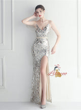 Spaghetti Straps Sequins Beading Prom Dress