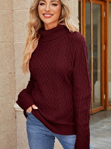 Turtleneck Twist Solid Color Knitted Sweater