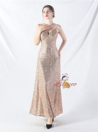 A-Line Sequins Spaghetti Straps Prom Dress