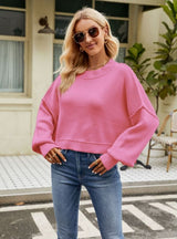 Loose Short Pullover Long Sleeve Round Neck Sweater