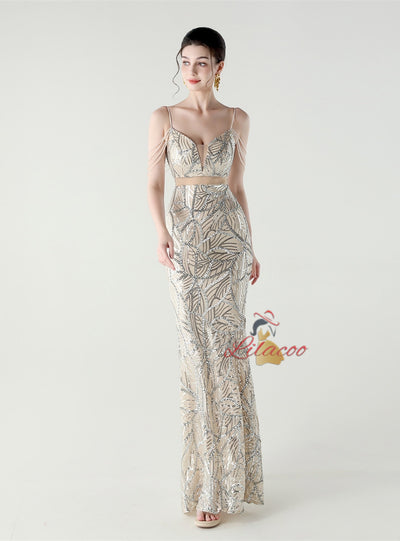 Mermaid Sequins Spaghetti Straps Beading Prom Dress