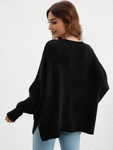 Round Neck Knitted Loose Split Pullover Sweater