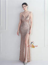 Mermaid Sequins Spaghetti Straps Beading Prom Dress