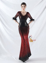 V-neck Short Sleeve Sequins Mermaid Prom Dress