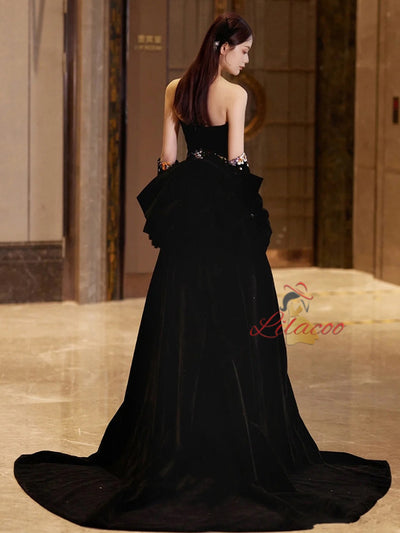 Sexy Sequins Black Velvet Strapless Prom Dress