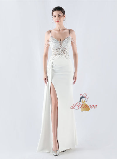 Mermaid Spaghetti Straps Beading Lace Prom Dress