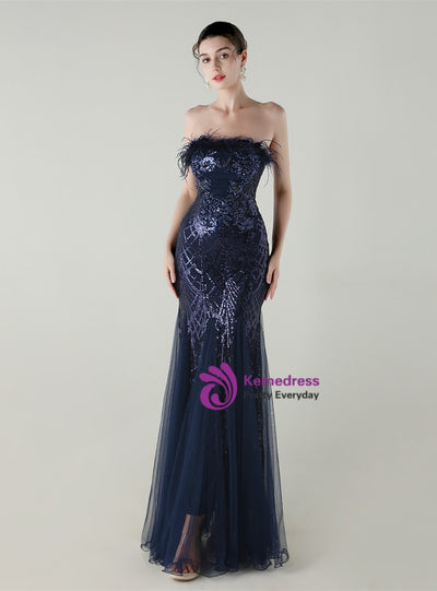 Mermaid Sequins Tulle Strapless Prom Dress