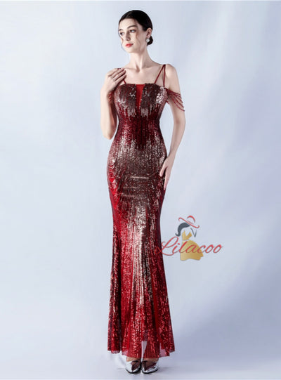 Mermaid Sequins Spaghetti Straps Prom Dress