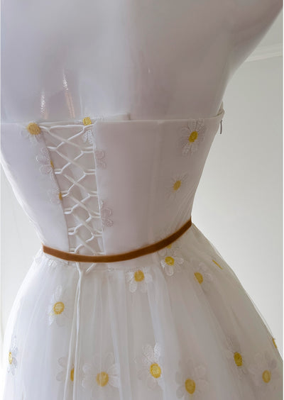 White Tulle Halter Embroidered Dress