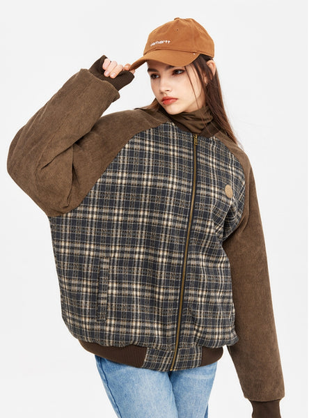 Plaid Contrast Warm Loose Cotton-padded Jacket