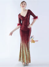 V-neck Short Sleeve Sequins Prom Dress