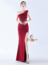 Mermaid One Shoulder Split Prom Dress