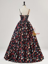 Black Straps Print Quinceanera Dress