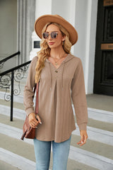 V-neck Loose Long-sleeved Hooded Top